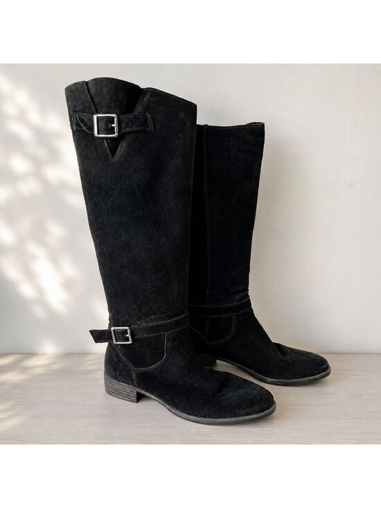 Sam Edelman Shoes - Sam Edelman Black Suede Knee High Riding Boots Buckle Equestrian Moto
